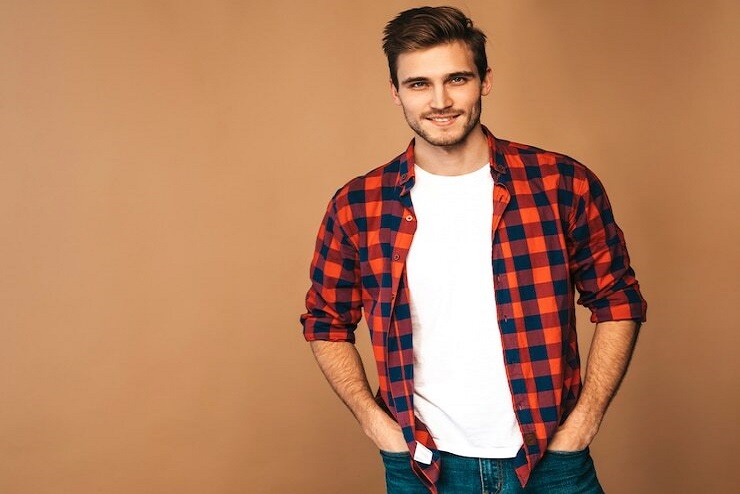 Man Dressed In Red Checkered Shirt